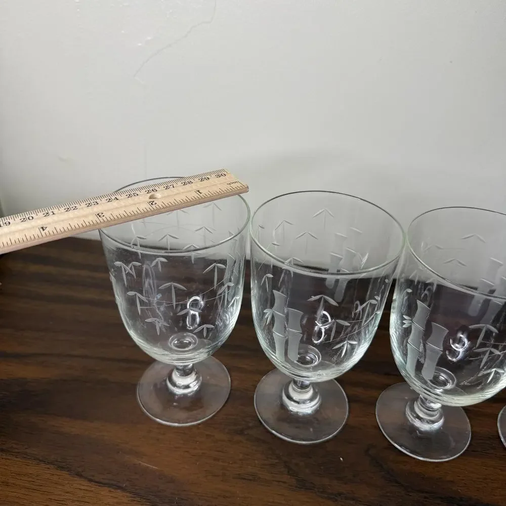 Sasaki Crystal Bamboo Water Goblets Set of 4 Multisided Stems Cups